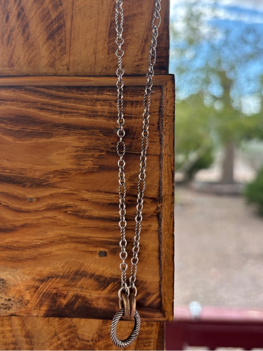 James Avery Two-Ring Silver & Bronze Necklace. RETIRED